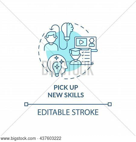 Pick Up New Skills Blue Concept Icon. Upskill Employee. Professional Development. Career Advancement