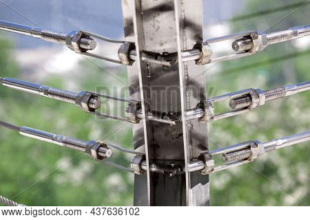 Corner Fixing System On The Frame Of Lock Sling Steel And Screw, A Detail Of Frame On Glass Bridge W