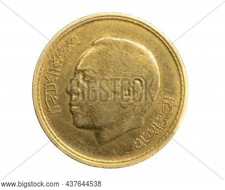 Morocco Twenty Santimat Coin Against White Isolated Background