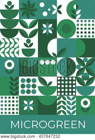 Brochure With Micro Green Cards Geometry On White Background For Print Design. Vector Banner Templat
