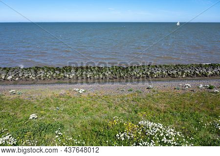 View On Afsluidijk, Long Dam With Freeway For Protection Of Netherlands From North Sea