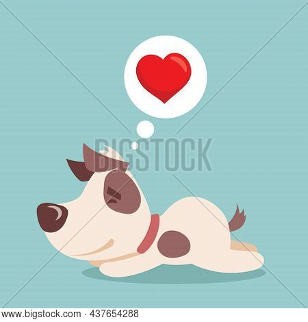 Vector Illustration Set Of Cute And Funny Cartoon Little Valentine Dogs-pupies In Love With Heart, R