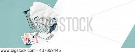 Cost Of Shnelltest, Rapid Corona Test In German Language. Shopping Cart With Covid 19 Antigen Tests 