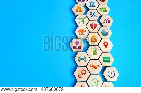 Assembled Structure From Business Attributes. Successful Business Company Concept. Development Of Le