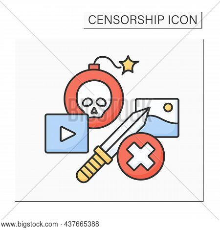 Extremist Content Color Icon. Violent Images, Actions And Statements On Internet. Terroristic Conten