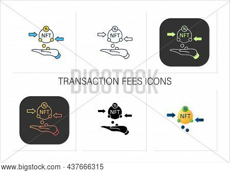 Transaction Fees Icons Set. Customers Electronic Payment Commissions. Taxication. Fixed Fee Charged 