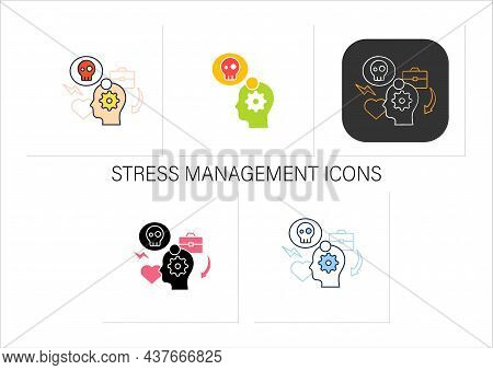 Stress Management Icons Set.controlling Person Stress Level. Avoid Stressful Situations. Conflict Ma