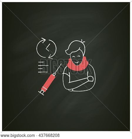 Covid Vaccination Chalk Icon. Person Waiting Vaccine Test Time. Concept Of Drug Trial, Vaccine Produ