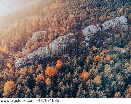 Virive Rocks, Czech: Virive Kameny, Near Jested Mountain In Liberec, Czech Republic. Aerial View Fro
