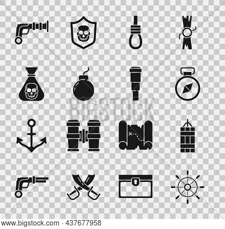 Set Ship Steering Wheel, Dynamite Bomb, Compass, Gallows Rope Loop Hanging, Bomb Ready To Explode, P
