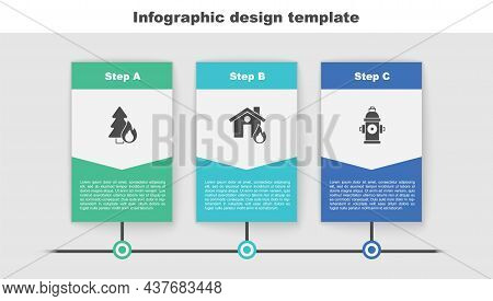 Set Burning Forest Tree, Fire Burning House And Hydrant. Business Infographic Template. Vector