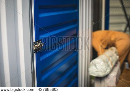 View Of Self Storage Warehouse, Process Of Keeping And Storing The Goods And Items In Storage Units,