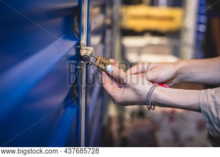 View Of Self Storage Warehouse, Process Of Keeping And Storing The Goods And Items In Storage Units,