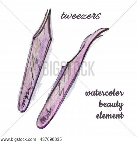 Set Watercolor Eyelash Extension Tool Element In The Style Of Doodle Style Beauty Theme On A White B