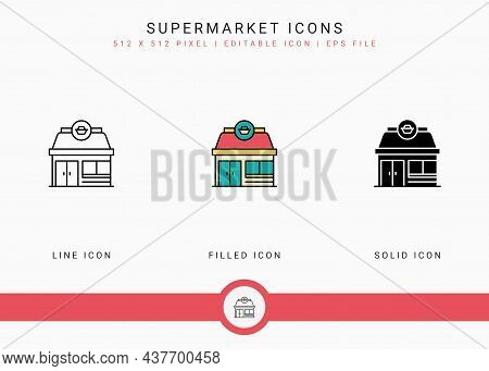 Supermarket Icons Set Vector Illustration With Solid Icon Line Style. Online Store Retail Concept. E