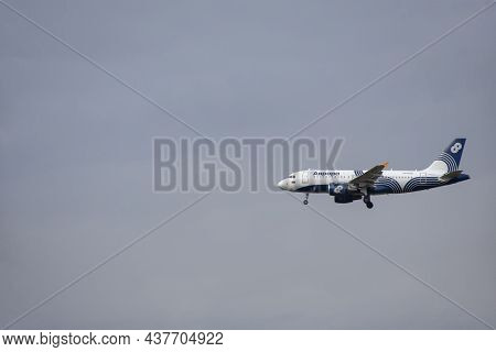 Russia. Khabarovsk - October 2021: Airbus A319 Takes Off From Khabarovsk Airport