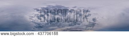 Sky Panorama On Overcast Rainy Day With Nimbostratus Clouds In Seamless Spherical Equirectangular Fo