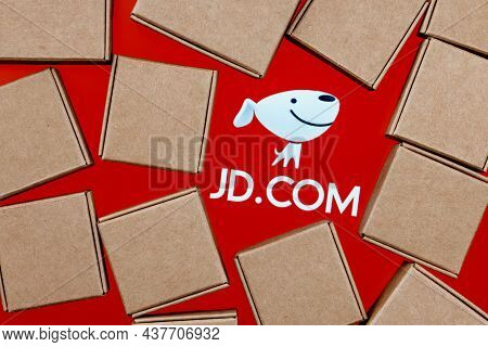 Kazan, Russia - Oct 27, 2021: Jd.com Is A Chinese E-commerce Company. Jd.com Logo On A White Backgro