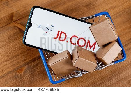 Kazan, Russia - Oct 27, 2021: Jd.com Is A Chinese E-commerce Company. Smartphone With Jd.com Logo On