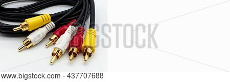 Web Banner Of Audio And Video Analog Cable Isolated On White Background. Audio And Video Banner