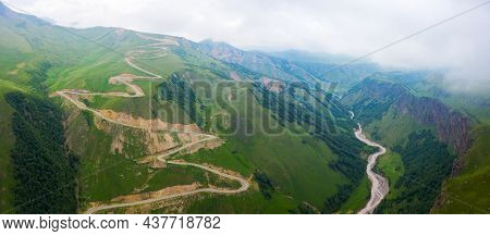 A Wonderful Mountain Road With A Serpentine In The North Caucasus From The Narzan Valley To Dzhily-s