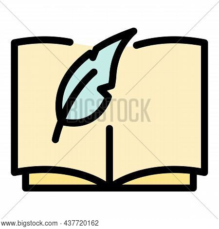 Feather Wrote In Diary Icon. Outline Feather Wrote In Diary Vector Icon Color Flat Isolated