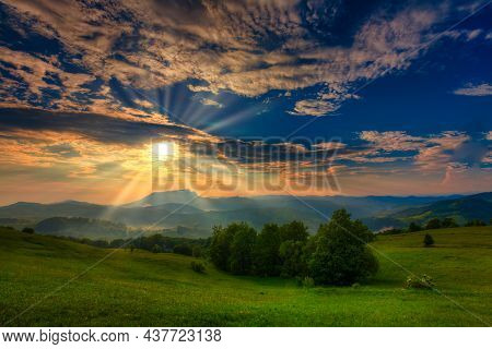 Colorful Autumn Landscape In The Mountains. Sunrise