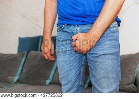 Man With Prostate Problem Isolated On White Background.pain In Prostate, Man Suffering From Prostati