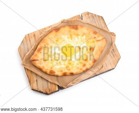 Fresh Delicious Adjarian Khachapuri Isolated On White, Top View
