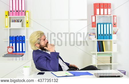Businessman Hold Office Folder. Business Management Professional. Chief Information Officer. Thinkin