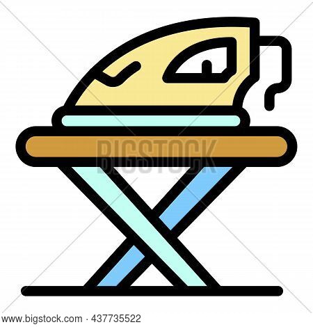 Ironing Board And Iron Icon. Outline Ironing Board And Iron Vector Icon Color Flat Isolated