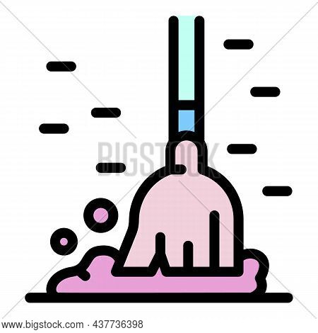 Broom And Dust Icon. Outline Broom And Dust Vector Icon Color Flat Isolated