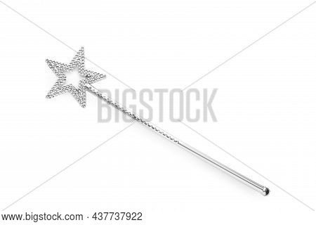 Beautiful Silver Magic Wand Isolated On White, Top View