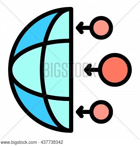 Three Circles Point Half Globe Icon. Outline Three Circles Point Half Globe Vector Icon Color Flat I