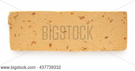 Turron Nougat - Traditional Spanish Almond Dessert Isolated On White Background. Christmas Turron Ca