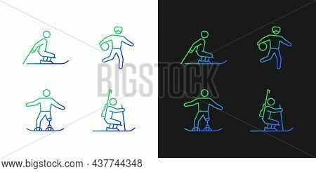 Winter Season Athletics Gradient Icons Set For Dark And Light Mode. Disabled Sportsmen. Thin Line Co