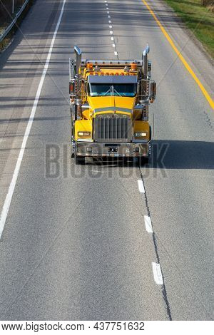 Truck Transport On The Highway, Magog, Québec, Canada, October 27 2021