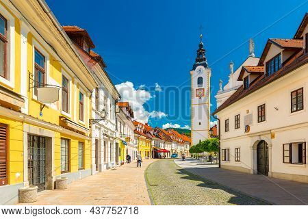Kamnik - June 2020, Slovenia: View Of The Main Street (Šutna) Of Kamnik On A Sunny Summer Day