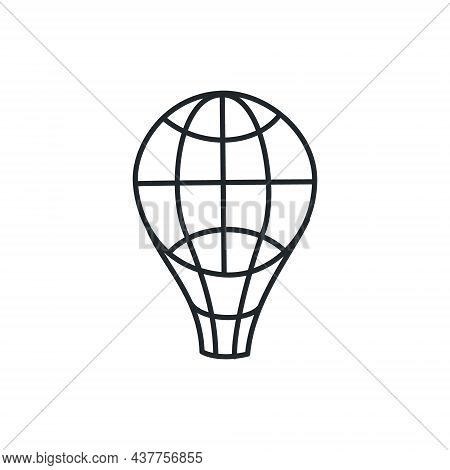 Isolated Outline Globe Balloon Logo. Vector Aerostate Icon
