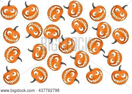 smiling Halloween Pumpkin Pattern. Halloween Pumpkins on a White background. Halloween Jack O Lanterns. Happy Halloween. 