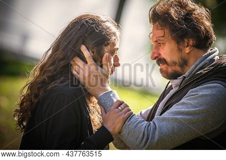 Jealous Bully Abuser Abuses His Girl Girlfriend. Domestic Violence Concept