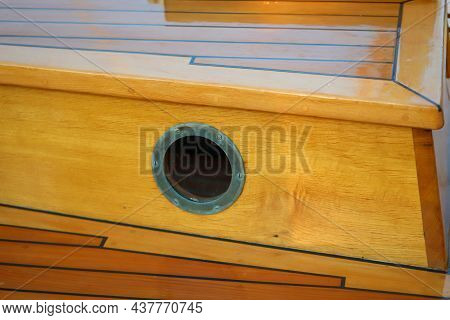 Details Of A Sailboat. A Sailboat With A Hull Made Of The Finest Machined Wood.
