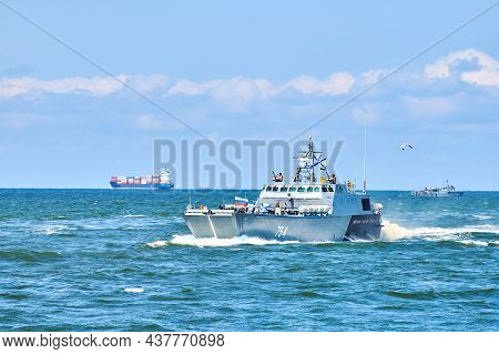 Baltiysk, Kaliningrad Oblast, Russia - 07.22.2021 - Large Modern Landing Craft Utility Lcu Conveying