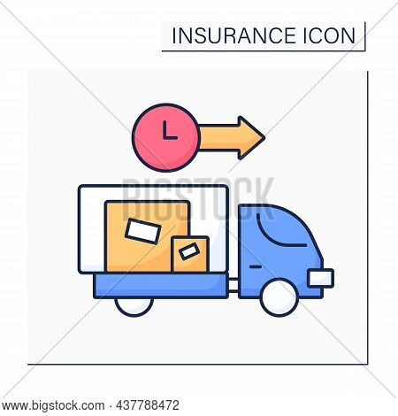 Goods In Transit Color Icon. Covers Goods Of Business Against Loss Or Damage While In Transit. Insur