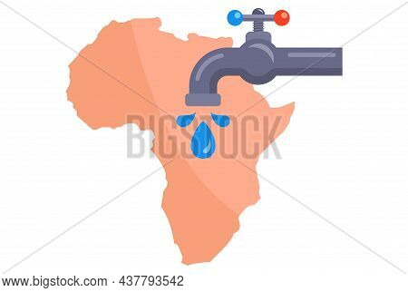 Lack Of Clean Drinking Water On The African Continent. Flat Vector Illustration.