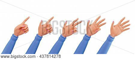 Set Of Cartoon Hands Counting From One To Five, A 3d Illustration Isolated On A White Background. Ca