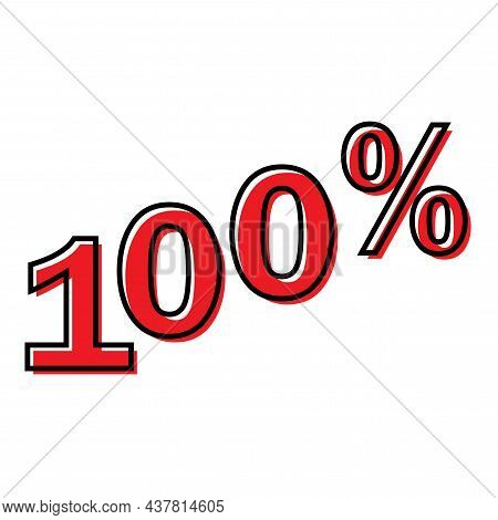 One Hundred Percent Sign. Red Icon. Business Concept. Number Card. Seal Stamp. Vector Illustration. 