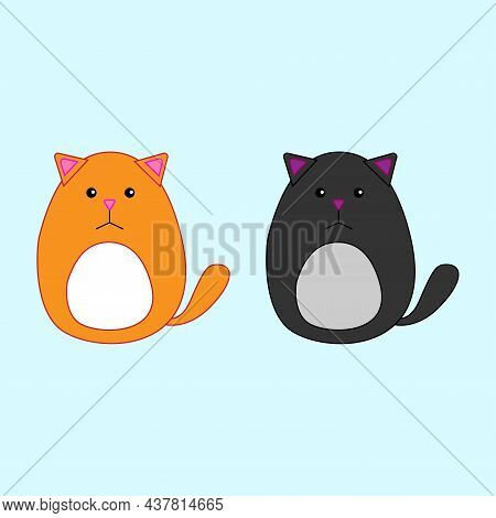 Cute Cat. Orange And Black Elements. Color Background. Cartoon Style. Graphic Art. Vector Illustrati