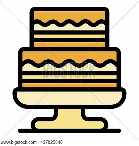 Two Level Cake On A Stand Icon. Outline Two Level Cake On A Stand Vector Icon Color Flat Isolated