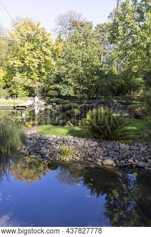 Wroclaw, Poland - September 30, 2021: Japanese Garden In Szczytnicki Park, Exotic Plants. The Japane